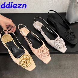 Sandals Female Flower Silk Elegant Women Flats Shoes 2024 Fashion Shallow Footwear Slip On Ladies Flat