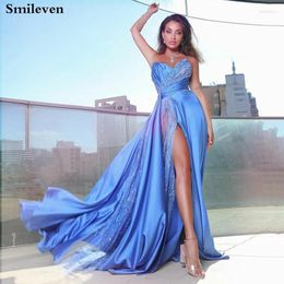 Party Dresses Smileven Modest Sexy V Neck A Line Evening Dress Strapless High Side Split Prom Gown Glitter Celebrity Gowns