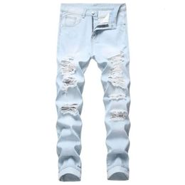 Ripped Jeans Denim mens Straight Regular Fit Spring And Summer Thin Section Casual Brand Tooling Long Pants 240412