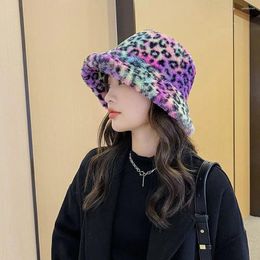 Berets Elegant Soft Leopard For Girls Plush Winter Women Bucket Hats Korean Fisherman Caps Thicken Cap Faux Fur