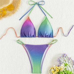 Women's Swimwear Bikini Set Gradient Color String Halter Triangle Micro Women Mini Thong Swimsuits Sexy Bathing Suit Bikinis 2024 Mujer