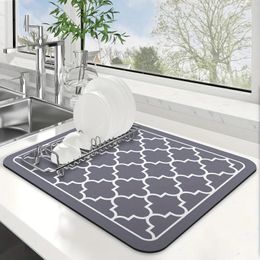 Table Mats ETAOTAO Non-slip Kitchen Tableware Drain Pad Blue Grey Dish Drainer Mat Printed Dinnerware Placemat