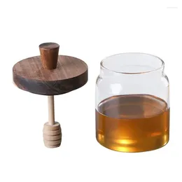 Storage Bottles Mason Jar Glass Honey Bottle With Wooden Stirring Rod Packaging Small Container Can