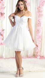 Party Dresses A-Line Applique Off Shoulder Beaded Lace Appliques Corset Back Short Hem Cocktail Dress