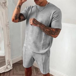 Men's Tracksuits Summer Sportswear Casual Fitness Suit Solid Running Men Clothing Short-sleeved Fashion Two Piece Set