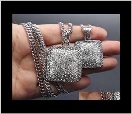 Fashion Luxury Designer Cubic Zirconia Diamonds Square Box Necklace For Men Women Stainless Steel Chain Hip Hop Jewellery Rxip3 Gtp58802374