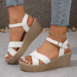 Cross Strap Wedge Sandals for Women Summer Casual Chunky Platform Sandles Woman Thick Bottom Non Slip Beach Sandalias Mujer 240412