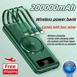 Cell Phone Power Banks Wireless power supply with a capacity of 200000 MAh fast charging Apple Android universal built-in cable mobile power supply J0428