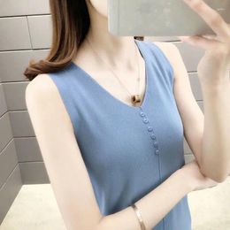 Women's Tanks Summer V-neck Solid Colour Simple Fashion All-match Knitting Vest Ladies Casual Tank Top Women Oversized Sleeveless Tee