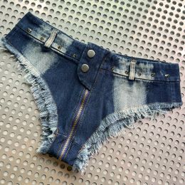 Skirts&Skorts 2024 New Ultra Low Waisted Tassel Sexy Denim Short Jeans Women Nightclub