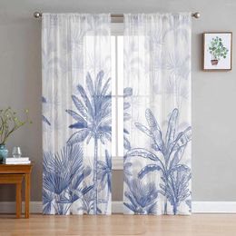 Curtain Summer Palm Trees Voile Sheer Curtains Living Room Window Tulle Kitchen Bedroom Drapes Home Decor