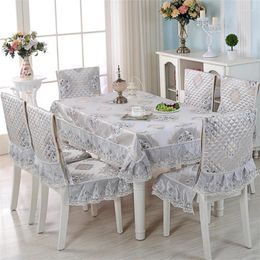 Table Cloth Seven-piece Set Of Chinese Or European Luxury Classical Print Lace Tablecloth Chair Cover Cushion