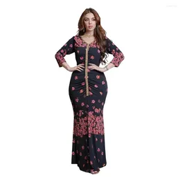 Casual Dresses Dubai Arab Fashion Mermaid Woman Dress Long Sleeve Slim Robes Beading Spring Summer