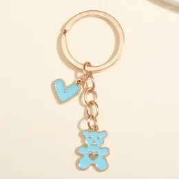 Keychains 4 Colors Cute Enamel Keychain Heart Bear Key Ring Animal Chains Doll Gifts For Women Girls Handbag Accessorie DIY Jewelry