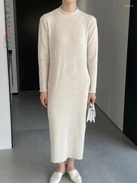 Casual Dresses LANMREM Knitted Dress Women Collar Long Sleeves Solid Colour Fashion 2024 Spring Clothing 23899