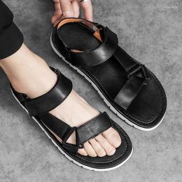 Sandals Men's Summer Wear 2024 Cowhide Men Shoes Leather Breathable Casual High Quality Luxury Soft Soled Beach