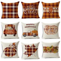 Pillow WZH Thanksgiving Day Cases Hello Autumn Cotton Linen Sofa Car Pumpkin Cover Home Decor 45 2024 Arrival