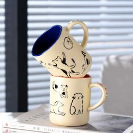 Mugs 420ml ceramic cat and dog couple cup heat-resistant milk coffee cup hand drawn home juice cup microwave safe J240428