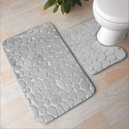 Pillow Home 3 Piece Stone Embossed Solid Colour Memory Foam Soft Bathroom Rug Set Non-Slip With Rubber Backing Toilet Seat Cush