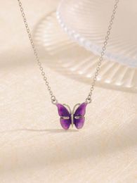 Pendants 2024 S925 Sterling Silver Drop Glue Butterfly Necklace Small Design Fashionable Elegant Luxury And