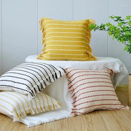 Pillow Nordic Light Luxury Jacquard Throw Cover Cotton Thread Woven Tassel Office Home Decor Sofa Waist