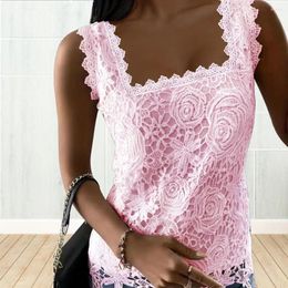 Women's Blouses Floral Lace Tops Elegant Embroidered Vest For Women Square Collar Tank Top Lightweight Summer Thin Ladies