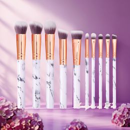 Hourglass Makeup Brushes Set - 10Pcs Powder Blush Eye Shadow Crease Concealer Brow Liner Smudger Marble Metal Handle Cosmetics Blending Tools Highest quality