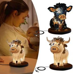 Table Lamps Cow Bedside Lamp 3D Animals For Adults Light Western Decor Home Bedroom Highland
