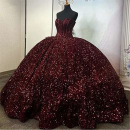 Bury Abites Quinceanera con paillettes glitter con prua staccabile Abito da ballo corsetto lungo il ballo Sweet 15 Girls Girls Brithday Party Vestido Vx Anos