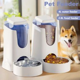 Feeders Dog Automatic Food Feeder Cat Water Dispenser Puppy Food Feeding Bowl Kitten Water Drinker Dog Supplies Large Capacity Tanker