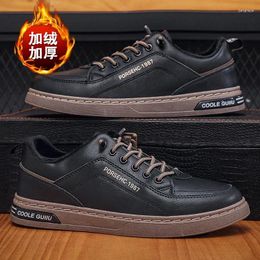 Casual Shoes Men's Leather Non-slip Wear-resistant Sports Comfortable Flat Slip-on Warm Board Thickened With Cotton