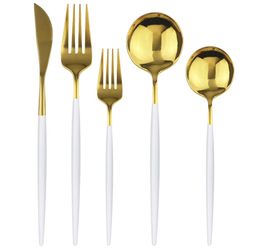 6set30pcs White Gold Cutlery Set 1810 Stainless Steel Dinnerware Set Knife Dessert Fork Spoon Silverware Kitchen Tableware Set 25184925