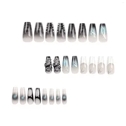 False Nails 24pcs Glossy Fake Nail For Women Reusable Resin Coffin Artificial With Rhinestones And Girls Decoration