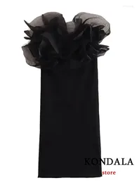 Casual Dresses KONDALA Sexy Chic Black Women Dress Solid Knitted Zipper Organza Sheath Short Party Fashion 2024 Summer Elegant Vestidos