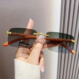 Sunglasses Cheetah Decor Rimless Retro Vintage UV400 Gradient Eyewear Square Shades For Women & Men