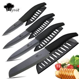 Knives Ceramic Knives 3 4 5 6 inch Chef Black Zirconia Ceramic Blade Single Knife for Kitchen 4 Colours Handle Japanese Cooking Tools