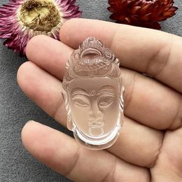 Pendant Necklaces Natural Clear Quartz Buddha Head Crystal Carving Laughing Charm Guanyin Necklace Making For Unisex