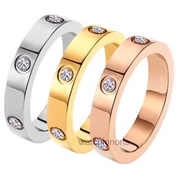 High-end Cartter Luxury Ring Titanium Steel Ring Womens Non fading Six Diamonds Couple Ins Stainless Hand Jewellery