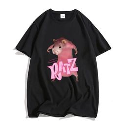Pink Mouse Ratz Printing T-shirt Funny Cartoon Graphic Print Tee-shirt Short Sleeve Cotton Soft Tshirts Harajuku Hip Hop Men Tee 240426