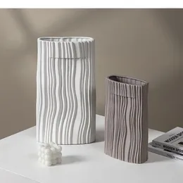 Vases Wrinkle Stripe Ceramic Vase Desk Decoration Abstract Crafts Flower Pots Decorative Arrangement Modern Home Decor
