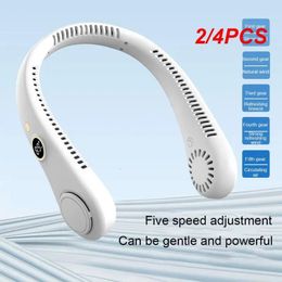 2/4PCS Mini Neck Fan Portable Bladeless Hanging 1200mAh Rechargeable Air Cooler 3 Speed Summer Sports Fans 240422