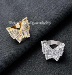 European and American new microinlaid square CZ diamond butterfly ring street exaggerated mens and women ring hip hop Iced Out di6847965