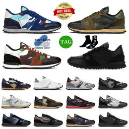 Rockrunner Camo Designer Shoes Men Trainers Top Leather Camouflage Rubber Sole Military Green Triple Black White Grey Women Mens Casual Shoes Platform Sneakers