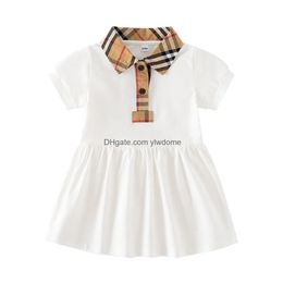 Girl'S Dresses Kid Designer Newborn Baby Dress Kids Girls Short Sleeve Plaid Skirt Casual Clothing Drop Delivery Baby, Maternity Dhc97