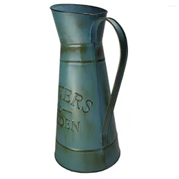 Vases 1Pc Vintage Kettle Decorative Vase Gardening Flower Arrangement (Blue)