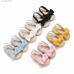 Sandals Baby girl summer sandals cotton bow open toe sandals childrens lipless sole 0-18 months oldL240429