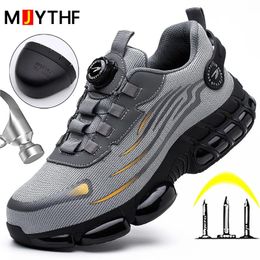 Rotating Button Safety Shoes Men Antismash Antipuncture Work Fashion Sport Security Protective Boots 240419