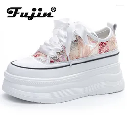 Casual Shoes Fujin 7cm Air Mesh Synthetic Genuine Leather Platform Wedge Women Summer Fashion Sandal Bling Chunky Sneakers Vulcanize