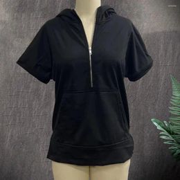 Women's Hoodies Women Half Zip Pullover Soft Inside Hoodie Stylish Summer Zipper With Short Sleeves Solid Color For Females