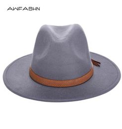 2020 Autumn Winter Sun Hat Women Men Fedora Hat Classical Wide Brim Felt Floppy Cloche Cap Chapeau Imitation Wool Cap7242601